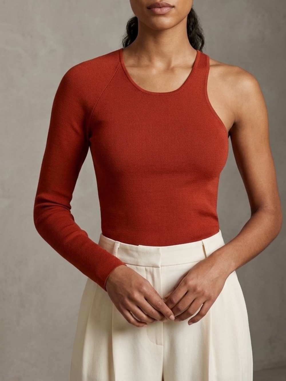 Dion Lee NWT Rust Cutout Knit One Shoulder Wool E- Hook Long Sleeve Top Sz 2
